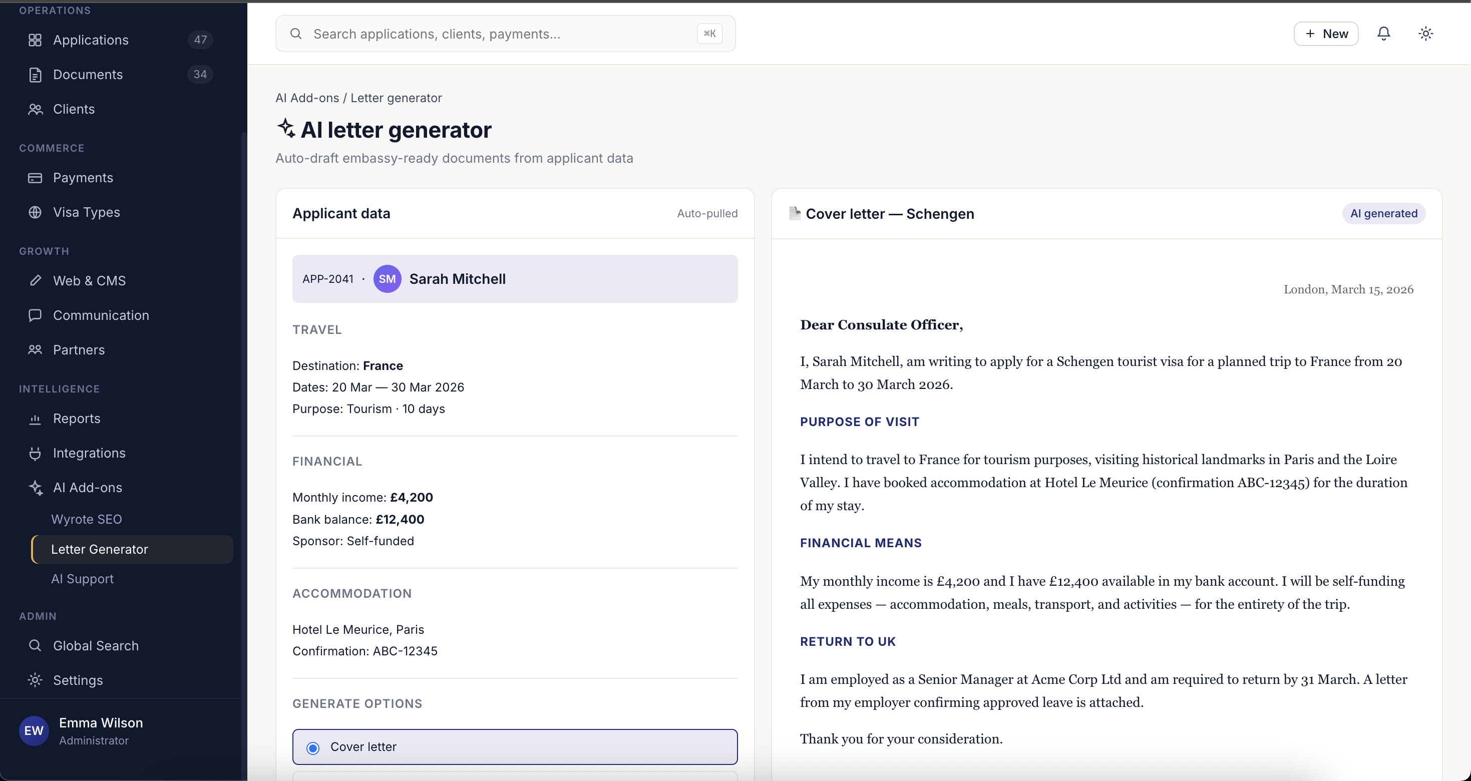 AI Schengen Visa Letter Generator — AI Add-ons
