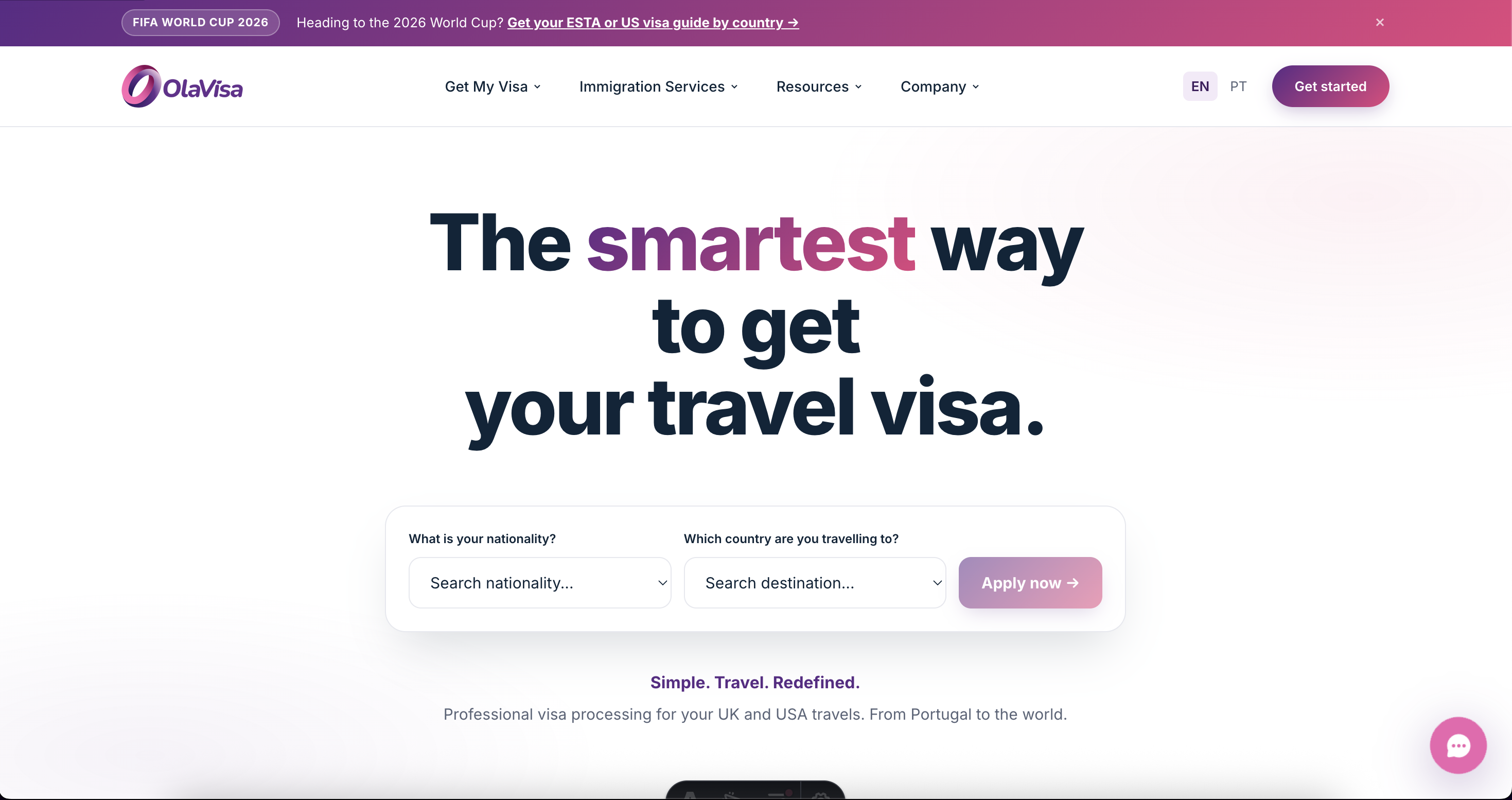 OlaVisa platform — screen 1