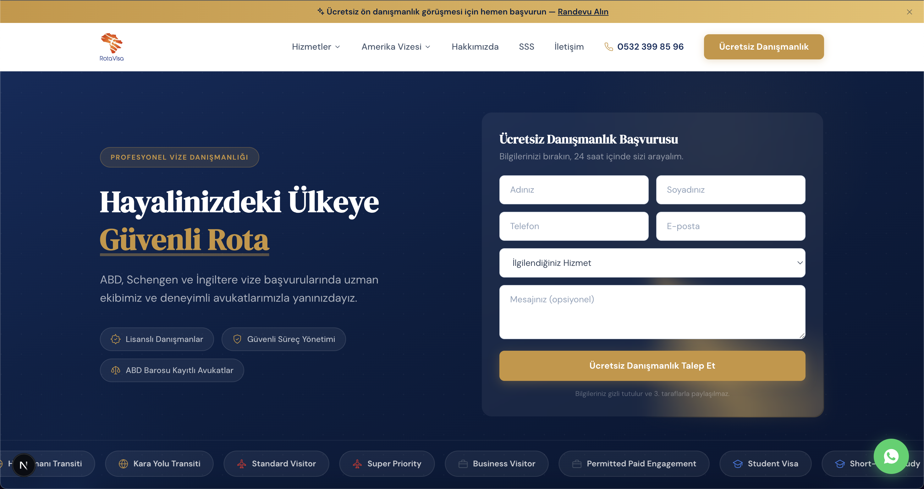 RotaVisa platform — screen 1